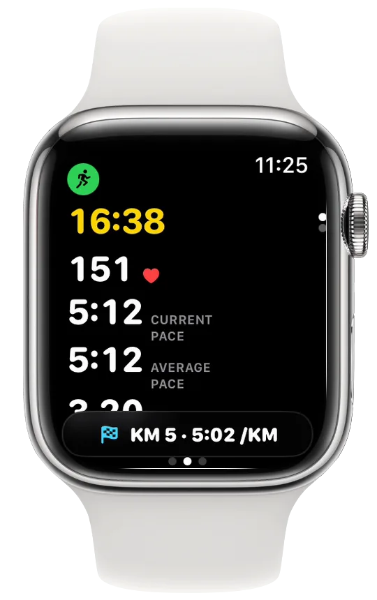 Kilometre 5 banner at the bottom of the Classic page on Apple Watch