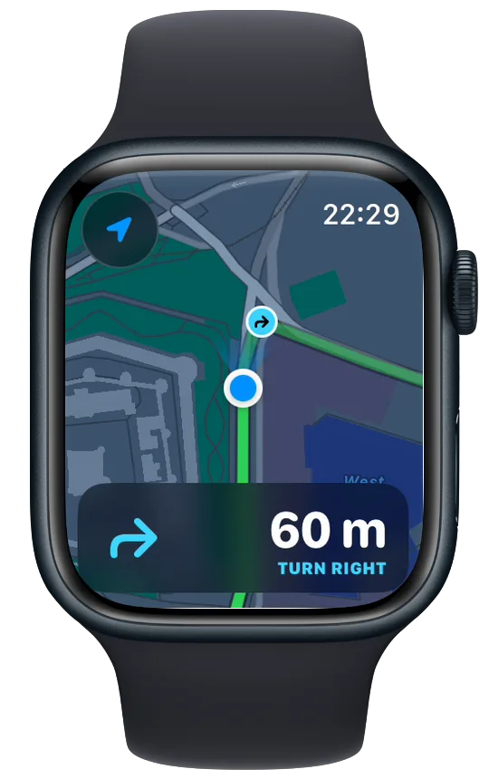 Vanoor on Apple Watch, 60 m before a right turn by the Tower of London